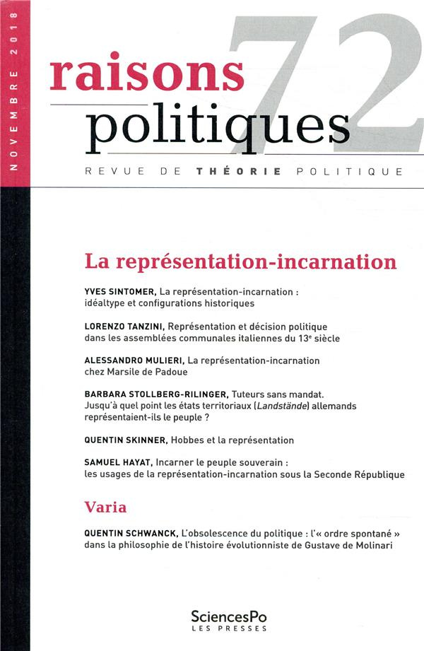 Raisons politiques N° 72, novembre 2018