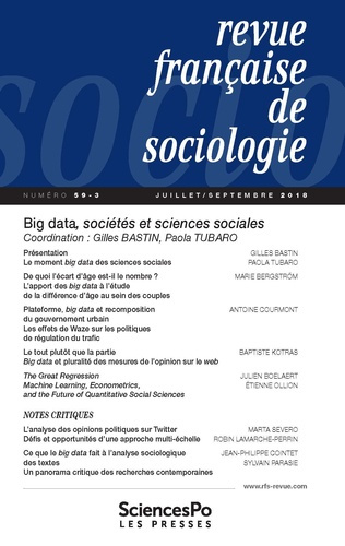 Revue française de sociologie N° 59-3, juillet-septembre 2018 : Big data, sociétés et sciences socia