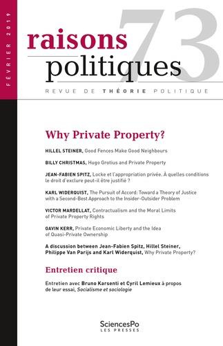 Raisons politiques N° 73, février 2019 : Why Private Property? Textes en français et anglais