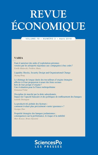 Revue économique Volume 70 N° 2, mars 2019