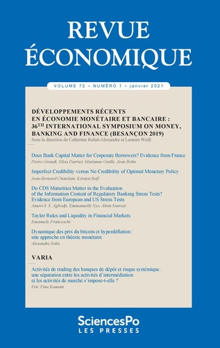 Revue économique Volume 72 N° 1, janvier 2021 : Développements récents en économie monétaire et banc