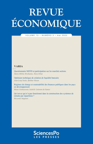 Revue économique Volume 73 N° 3, mai 2022 : Varia