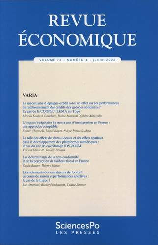 Revue économique Volume 73 N°4, juillet 2022
