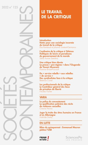 Sociétés contemporaines N° 125, 2022 : Le travail de la critique