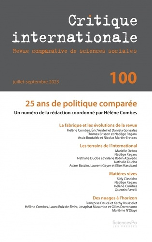 Critique internationale N° 100, juillet-septembre 2023 : 25 ans de politique comparée