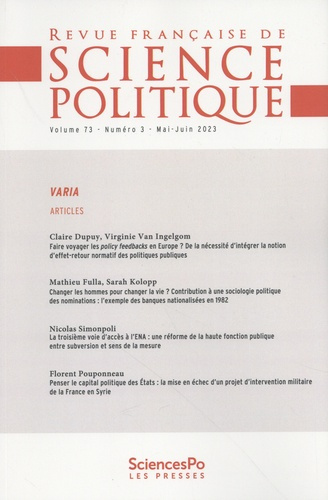 Revue française de science politique Volume 73 N° 3, mai-juin 2023 : Varia