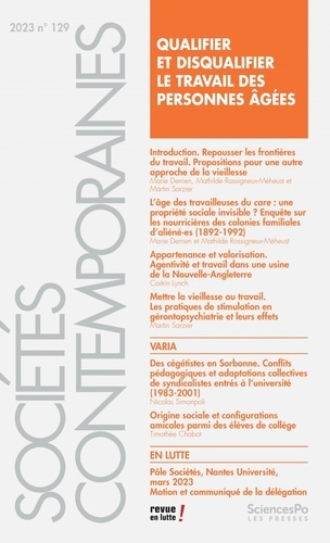 Sociétés contemporaines N° 129, 2023 : Qualifier et disqualifier le travail des personnes âgées