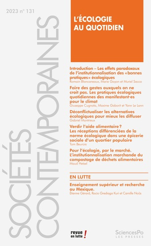 Sociétés contemporaines N° 131, 2023 : L'écologie au quotidien