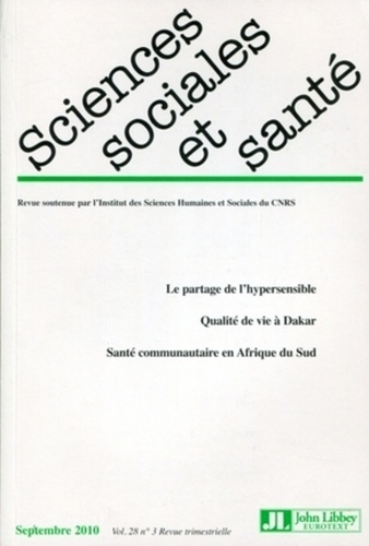 Sciences Sociales et Santé Volume 28 N° 3, Septembre 2010