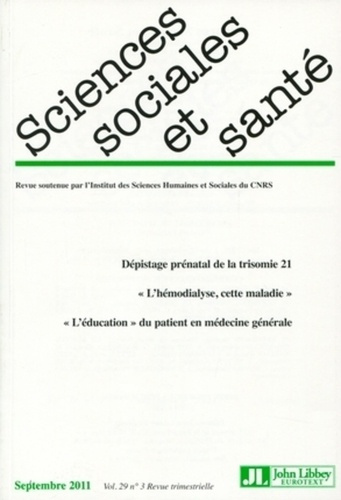 Sciences Sociales et Santé N° 29, septembre 2011