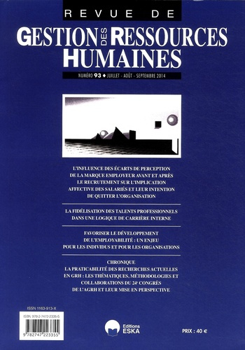 Revue de Gestion des Ressources Humaines N° 93, Juillet-août-septembre 2014