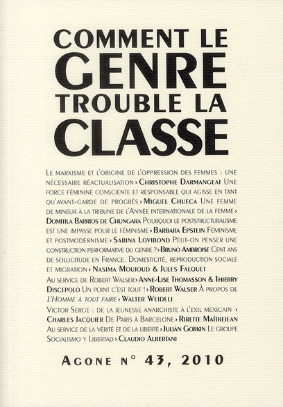 Agone N° 43, 2010 : Comment le genre trouble la classe