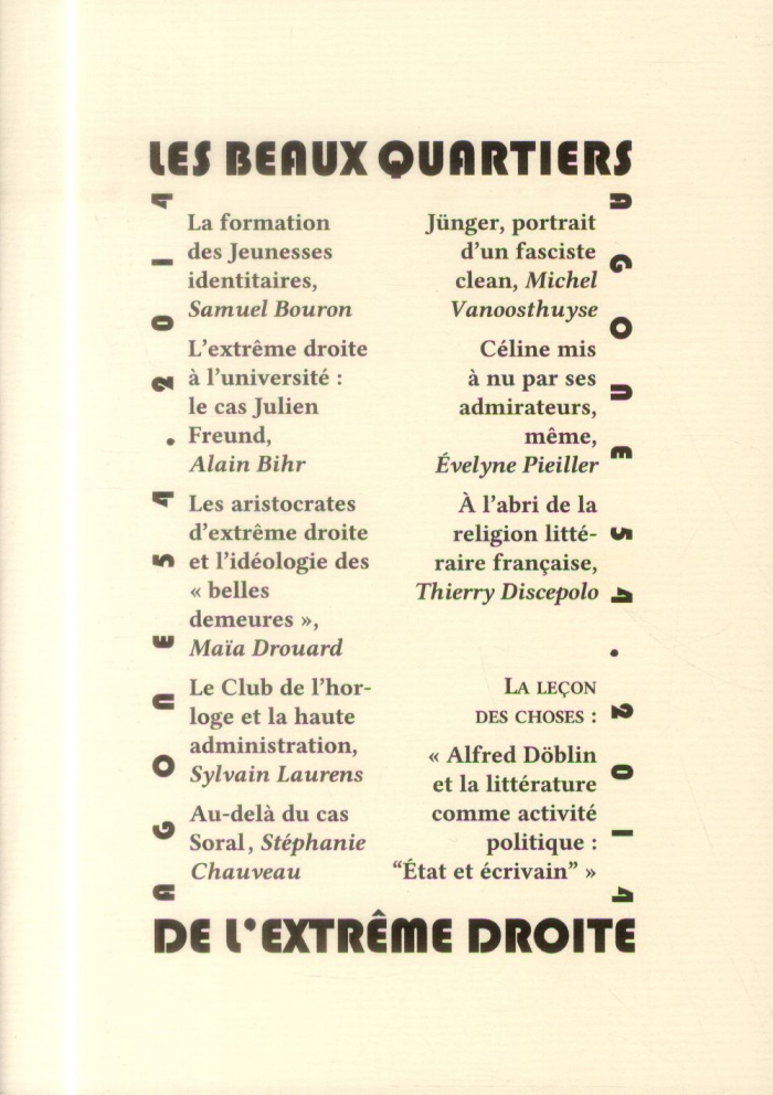 Agone N° 54, 2014 : Les beaux quartiers de l'extrême droite