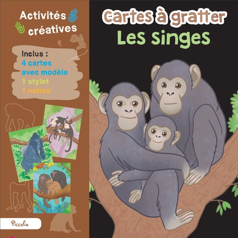 Cartes à gratter Les singes. 4 cartes avec modèle, 1 stylet, 1 notice