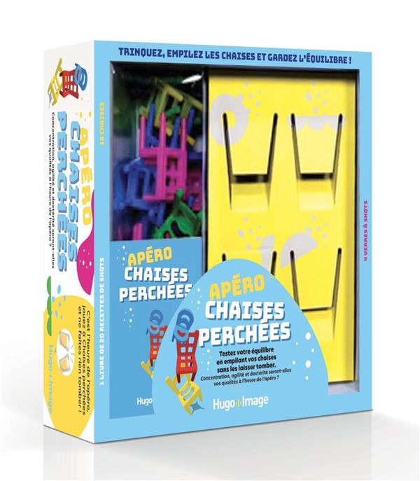 Apéro Chaises perchées. Coffret avec 4 verres à shots, 18 chaises et 1 livre de recettes