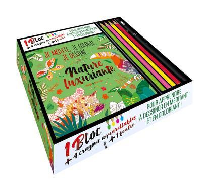 Coffret Nature luxuriante. Avec 1 bloc, 4 crayons aquarellables et 1 feutre
