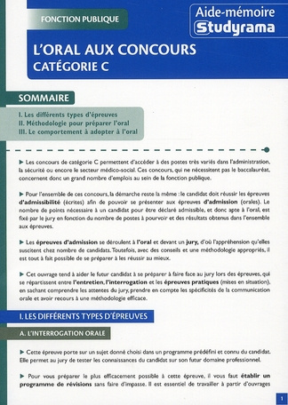 L'oral aux concours catégorie C. Fonction publique