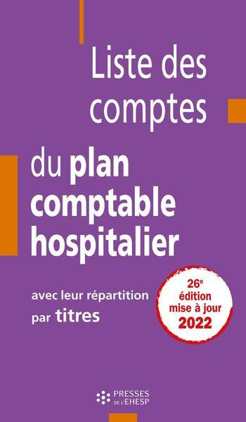 Liste des comptes du plan comptable hospitalier avec leur répartition par titres. Edition 2022