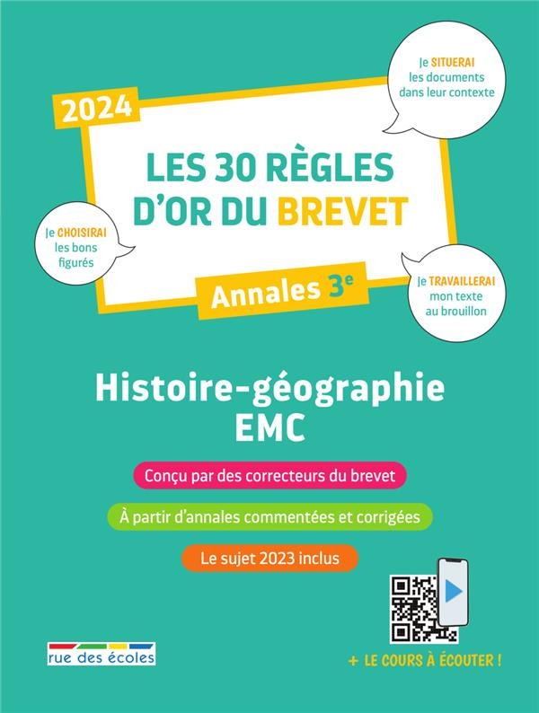 Histoire-Géographie, EMC Les 30 règles d'or du brevet. Edition 2024