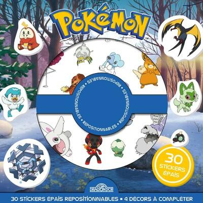 Pokémon. 30 stickers épais repositionnables, 4 décors à compléter