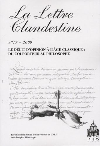 La Lettre clandestine N° 17/2009 : Le délit d'opinion à l'âge classique : du colporteur au philosoph
