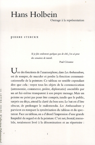 Hans Holbein. Outrage à la représentation