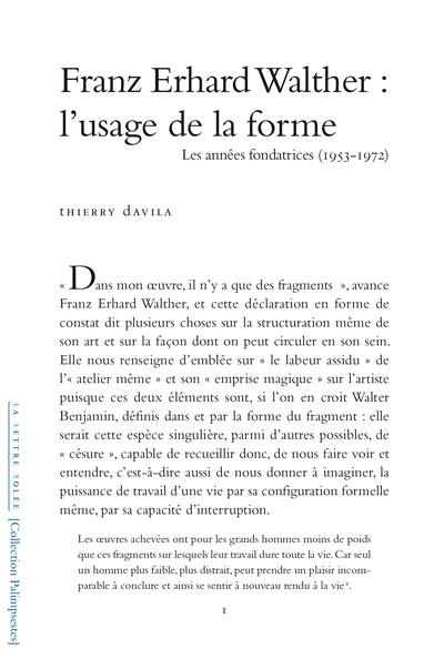 Franz Erhard Walther : l'usage de la forme . Les années fondatrices (1953-1972)