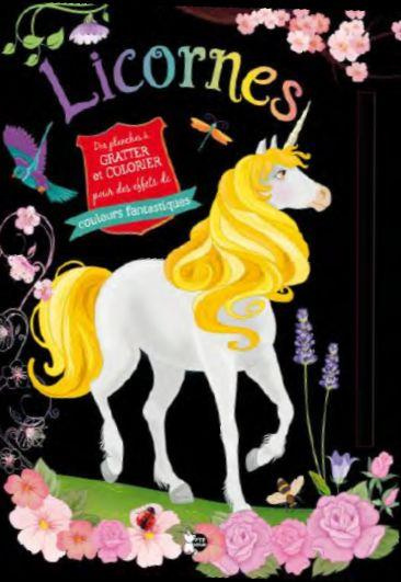 Licornes (Crinière jaune). Des planches à gratter et colorier pour des effets de couleurs fantastiqu