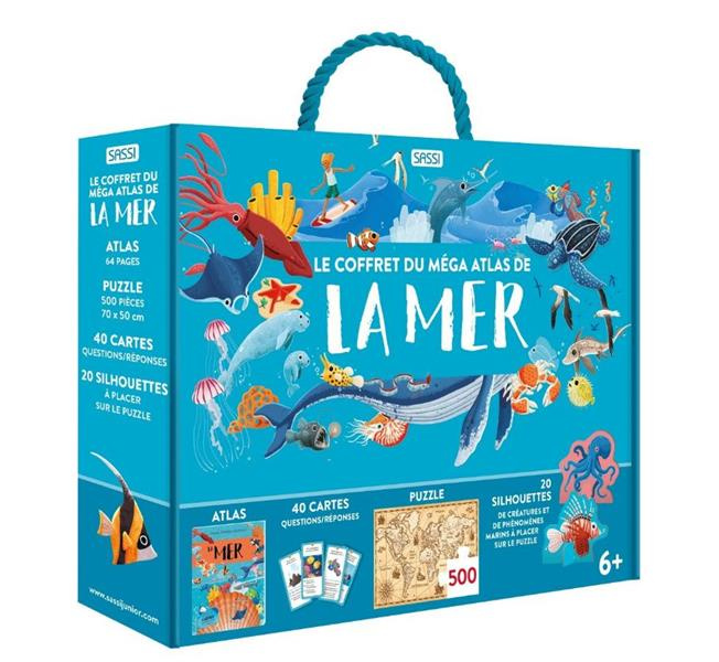 Le coffret du méga atlas de la mer. Avec 1 atlas, 40 cartes questions/réponses, 1 puzzle de 500 pièc