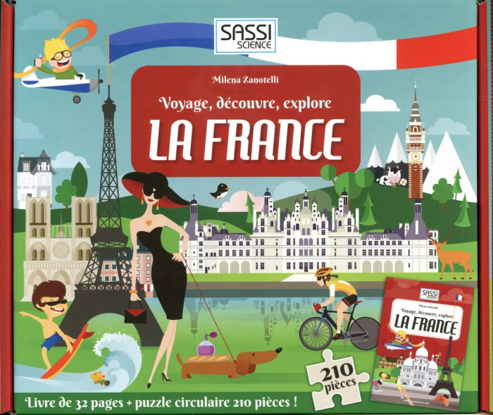 Voyage, découvre, explore La France. Livre de 32 pages   puzzle circulaire de 210 pièces