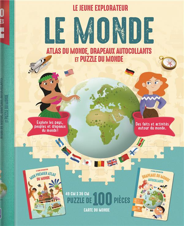 Le monde. Atlas du monde, drapeaux autocollants et puzzle du monde