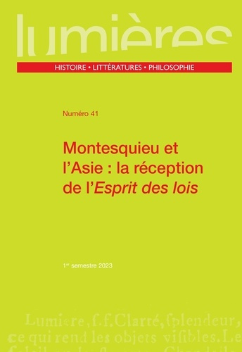 Lumières N° 41 : Montesquieu et l’Asie. La réception de l’Esprit des lois