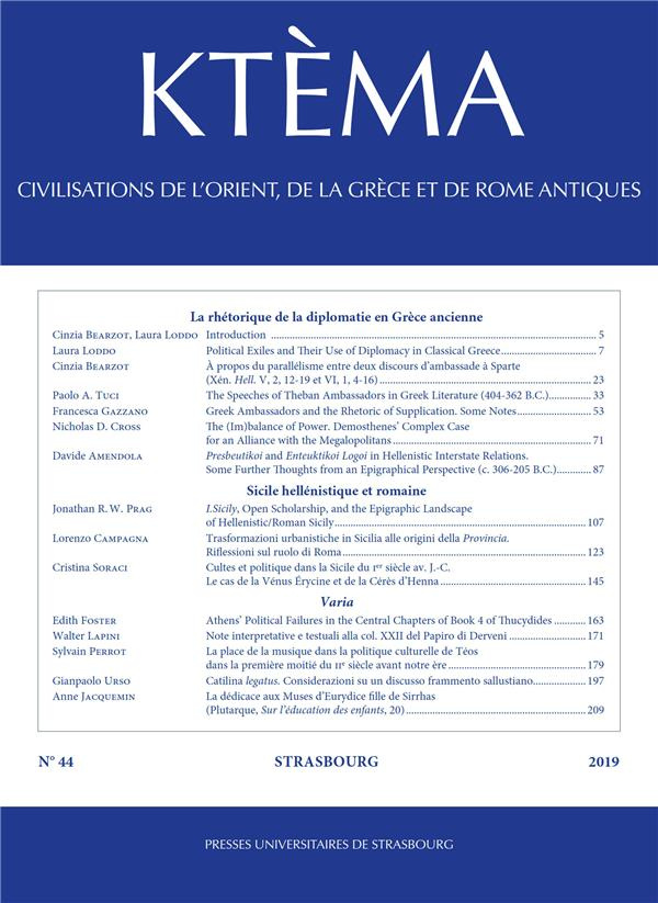 Ktèma N° 44/2019 : La rhétorique de la diplomatie en Grèce ancienne
