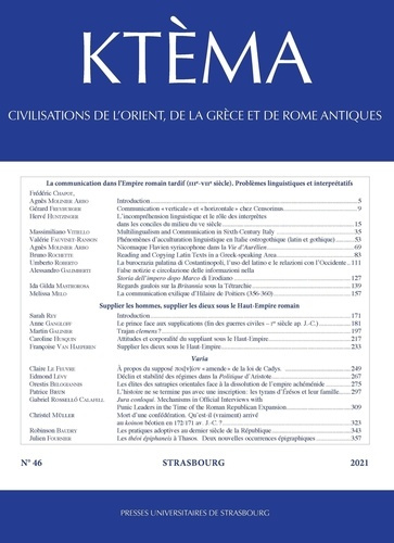 Ktèma N° 46/2021 : La communication dans l'Empire romain tardif (IIIe-VIIe siècle). Problèmes lingui