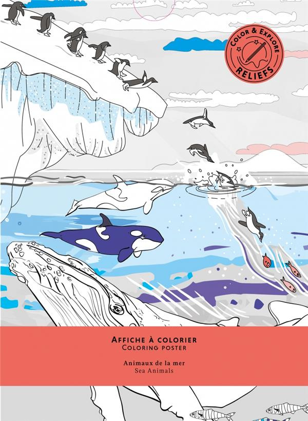 Affiche à colorier Animaux de la mer. Edition bilingue français-anglais