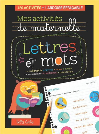 Lettres et mots. 120 activités   1 ardoise effaçable