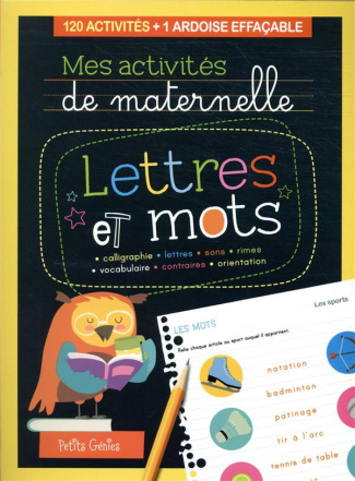Lettres et mots. 120 activités   1 ardoise effaçable