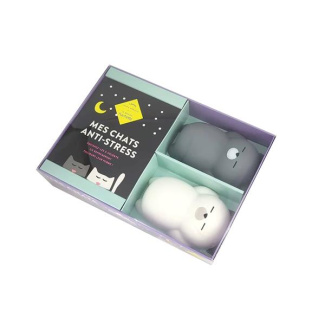 Coffret Mes chats anti-stress. Avec 2 squishies en forme de chat et 1 livre de sophrologie