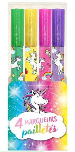 4 MARQUEURS PAILLETES LICORNES