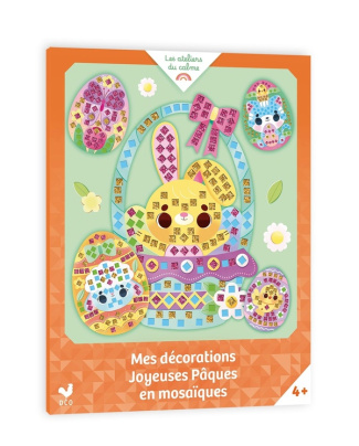 Mes décorations Joyeuses Pâques en mosaïques. Avec un panier et des oeufs à décorer, et 1000 mosaïqu