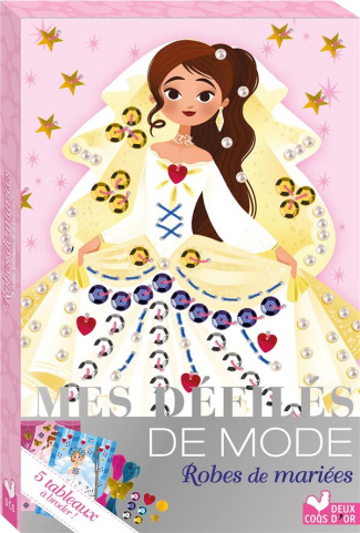 Robes de mariées. 5 tableaux à broder. Avec 1 aiguille, 2 fils à broder, 1 enfile-aiguille, 150 sequ