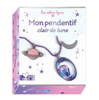 Mon pendentif clair de lune. Avec 1 cabochon et son support, 1 chaîne et son fermoir, 3 mini anneaux