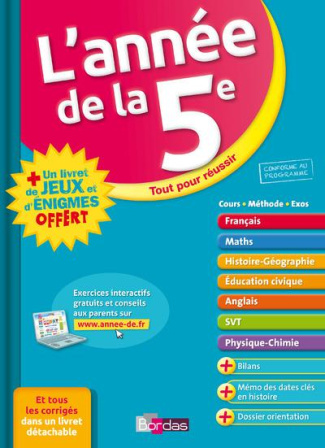 L'année de la 5e. Avec un livret de jeux