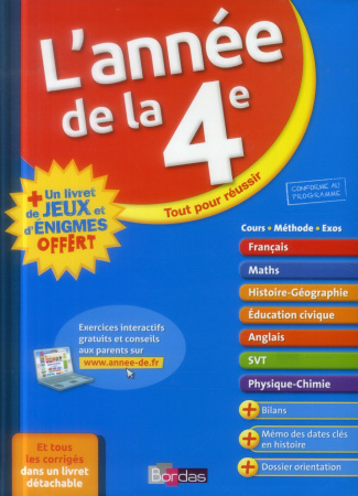 L'année de la 4e. Avec un livret de jeux