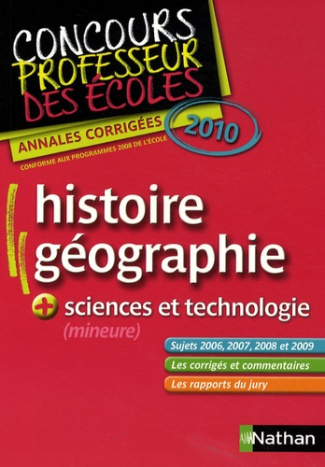 Histoire et géographie   Sciences et technologie (mineure). Concours Professeur des écoles, Annales