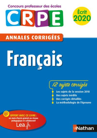 Français écrit CRPE. Annales corrigées, Edition 2020