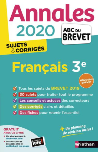 Français 3e. Sujets & corrigés, Edition 2020