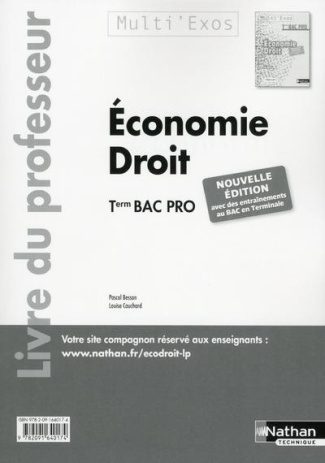 Economie Droit Tle Bac Pro. Livre du professeur, Edition 2016