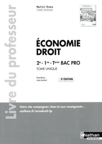 Economie-Droit 2de 1re Tle Bac Pro Multi'Exos. Livre du professeur, Edition 2022