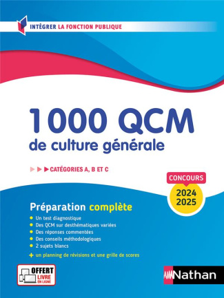 1 000 QCM de culture générale. Catégories A, B, C, Edition 2024-2025